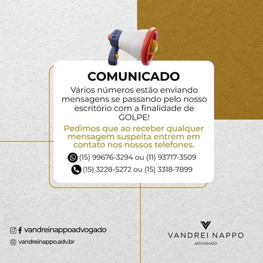 COMUNICADO: vários números estão enviando mensagens se passando pelo nosso escritório com a finalidade de GOLPE!